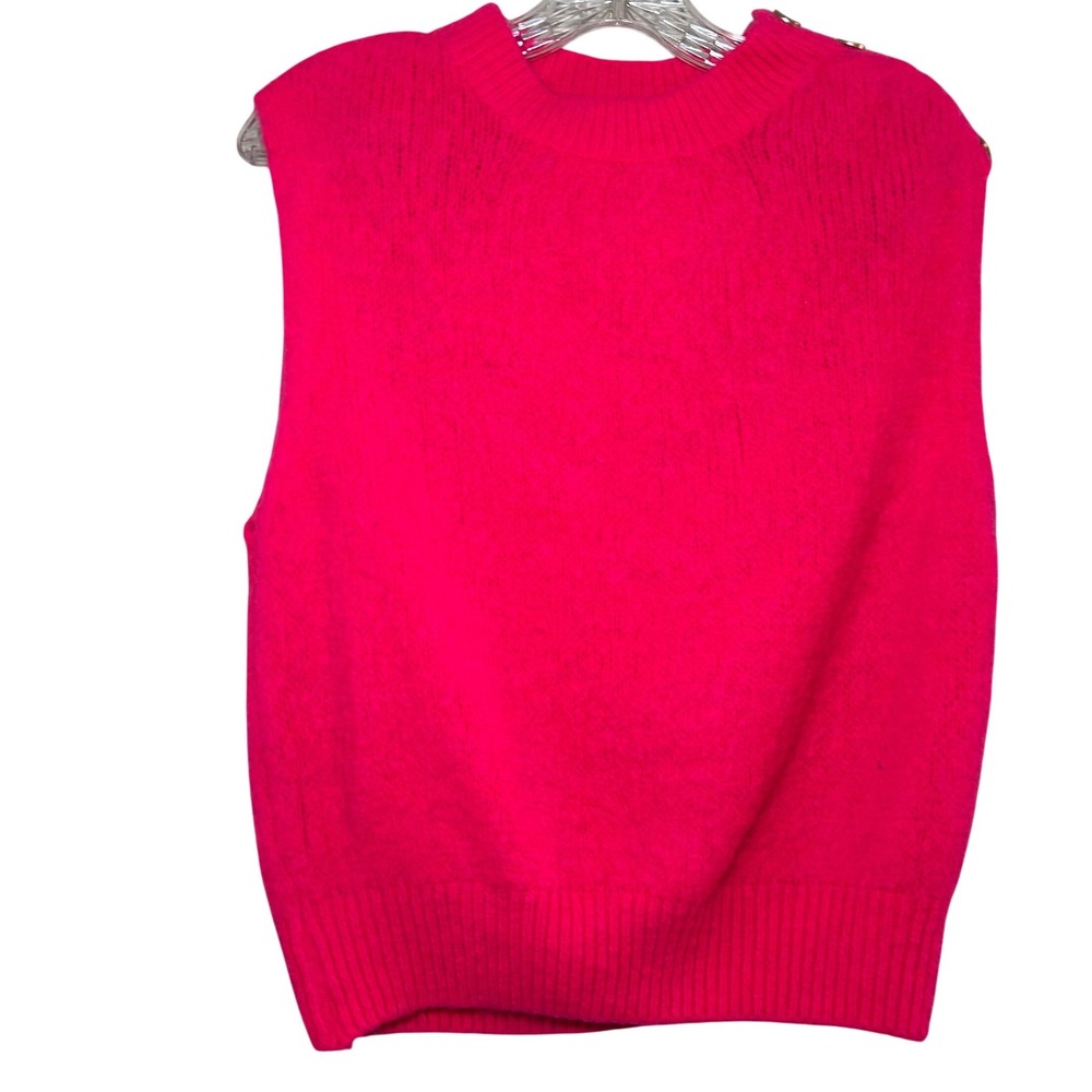 Andromede Paris Pink Kid Mohair Wool Blend Button Shoulder Sweater Vest bold